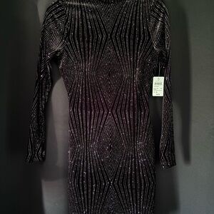 Elegant Black and Silver Striped Dress